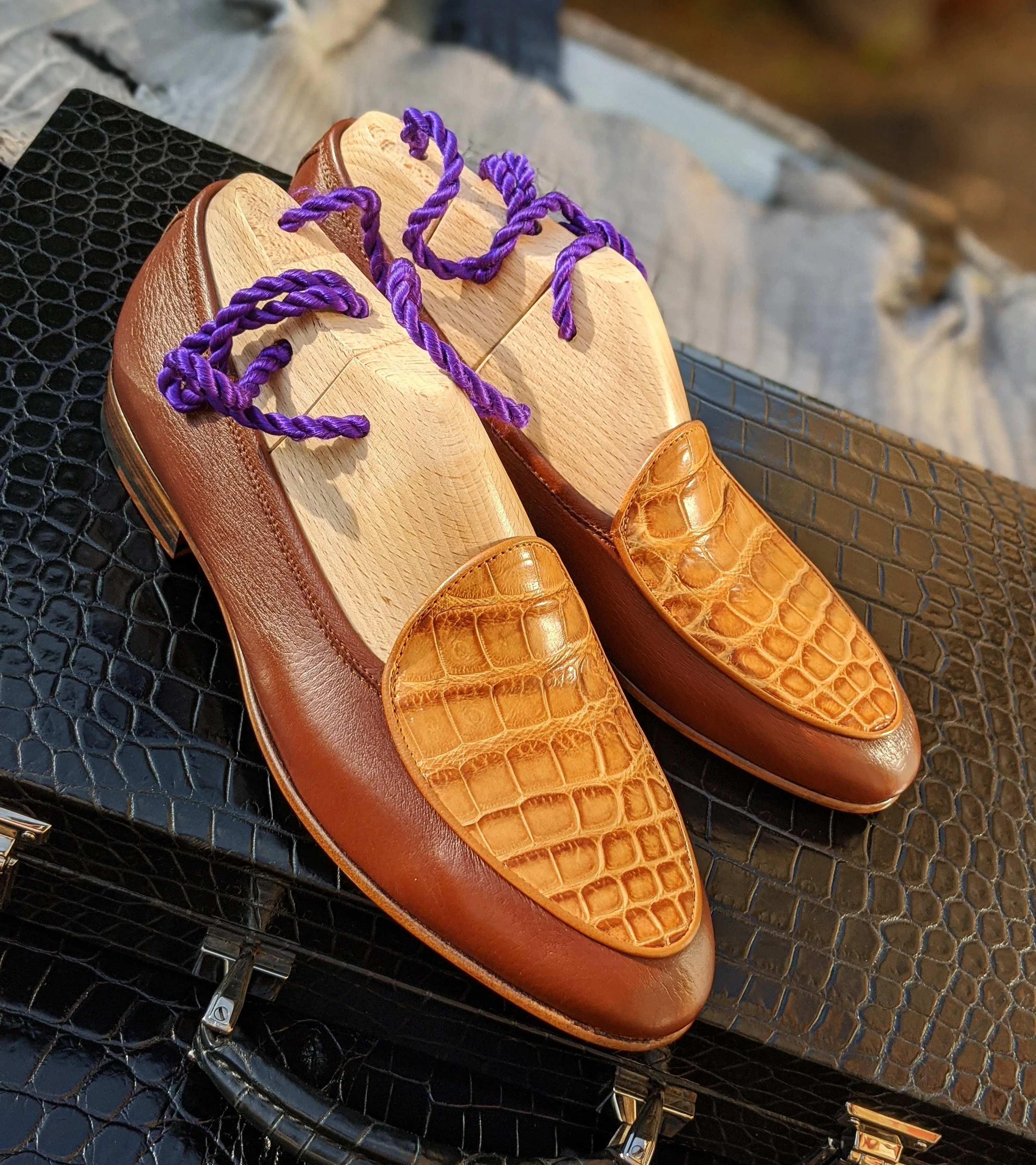 Belgian Loafer - Brown Deer & Tan Crocodile