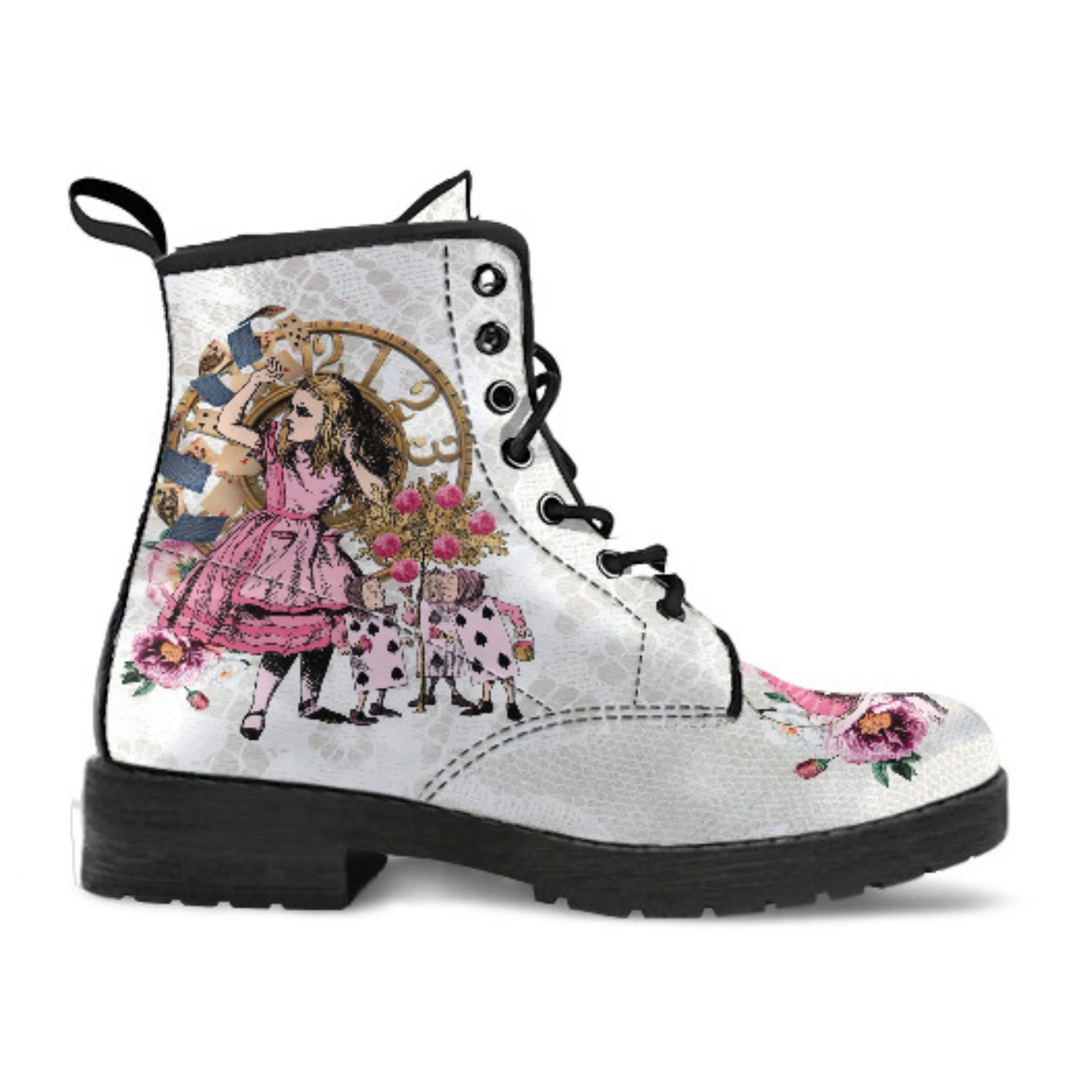 Combat Boots - Alice in Wonderland Gifts #103 Pink Series, Birthday Gifts, Gift Idea, Women's Boots, Custom Shoes, Aesthetic, Cute, Kawaii
