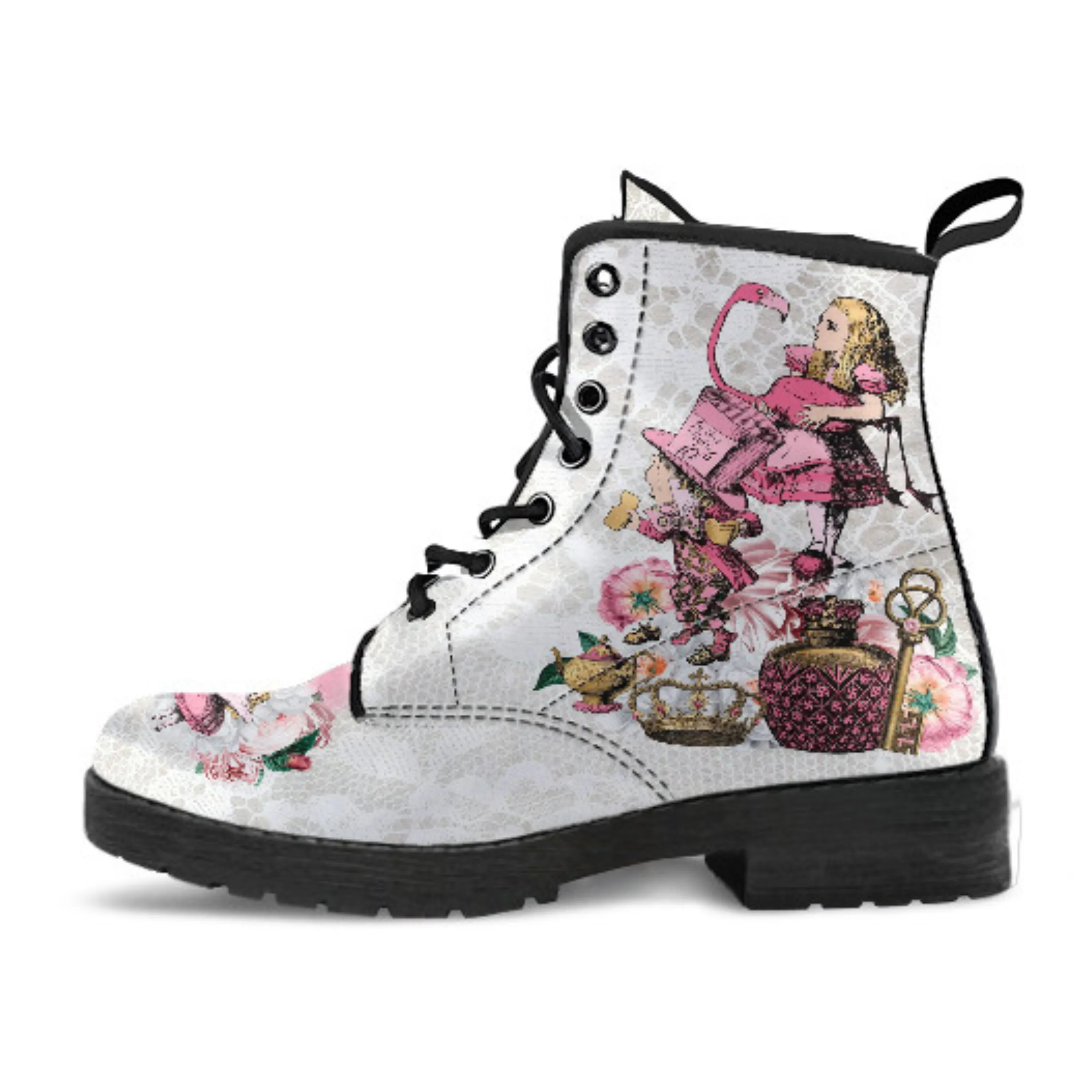 Combat Boots - Alice in Wonderland Gifts #103 Pink Series, Birthday Gifts, Gift Idea, Women's Boots, Custom Shoes, Aesthetic, Cute, Kawaii