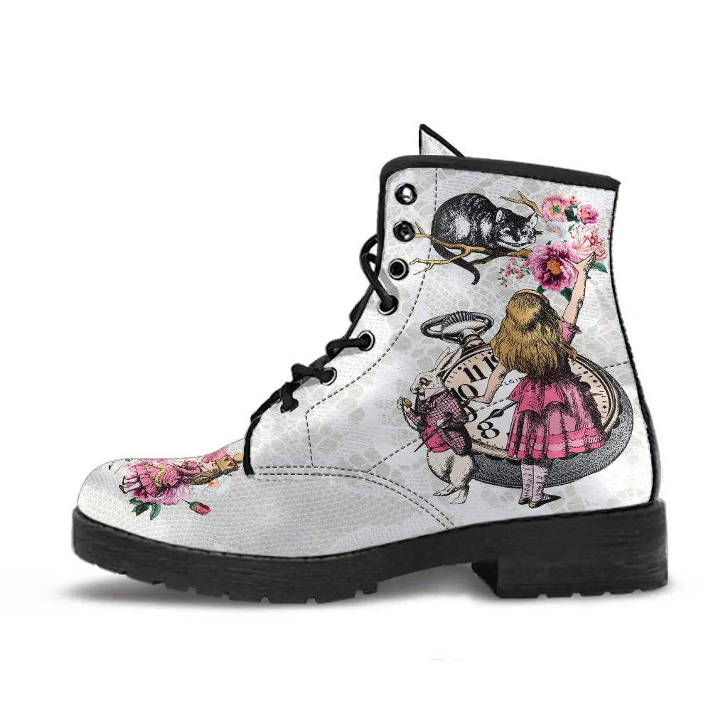 Combat Boots - Alice in Wonderland Gifts #103 Pink Series, Birthday Gifts, Gift Idea, Women's Boots, Custom Shoes, Aesthetic, Cute, Kawaii