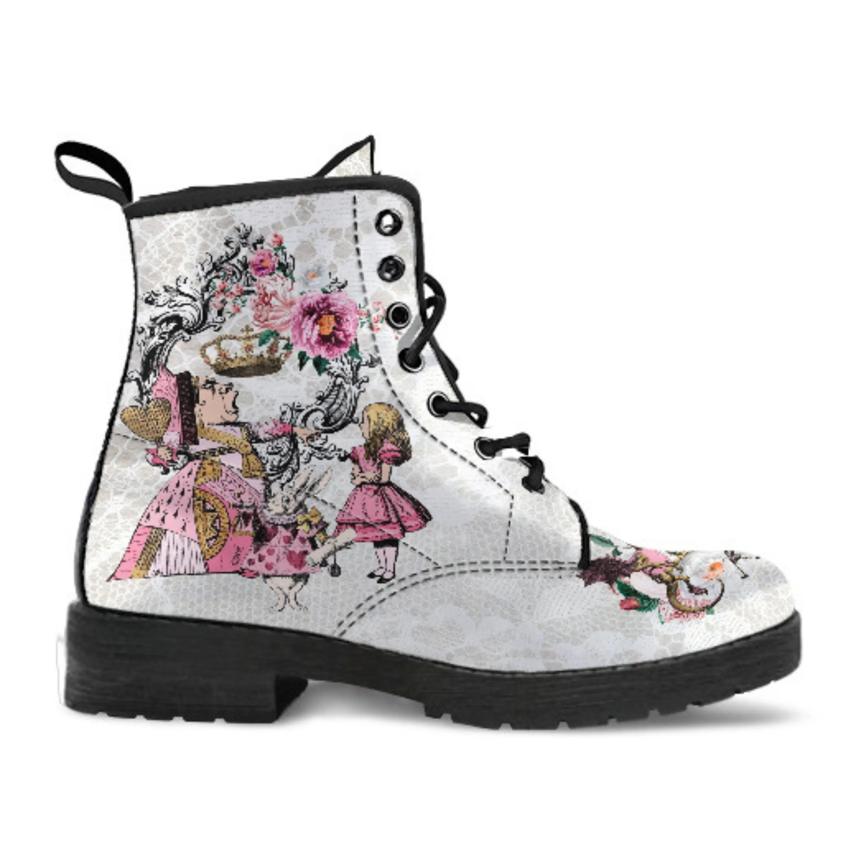 Combat Boots - Alice in Wonderland Gifts #103 Pink Series, Birthday Gifts, Gift Idea, Women's Boots, Custom Shoes, Aesthetic, Cute, Kawaii