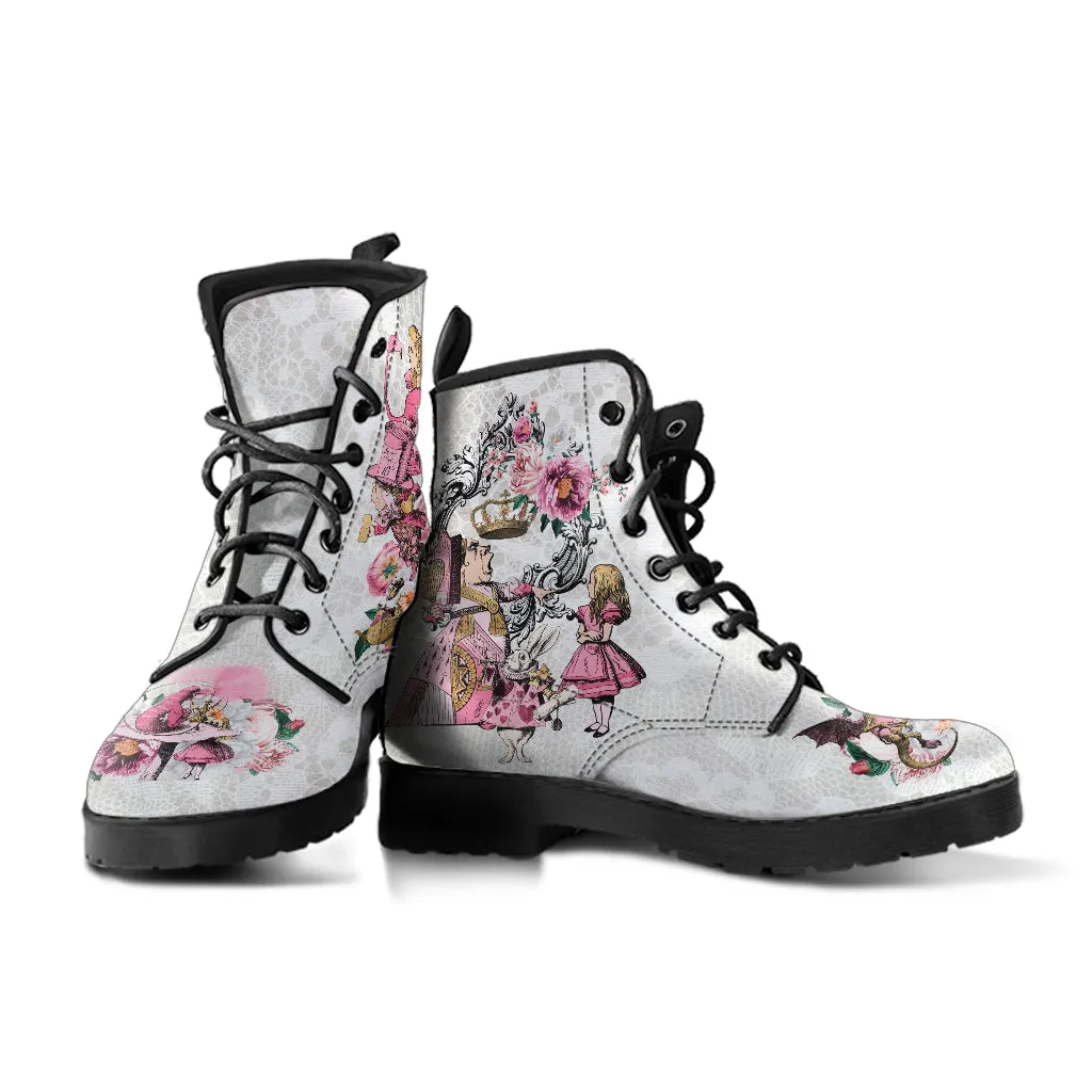 Combat Boots - Alice in Wonderland Gifts #103 Pink Series, Birthday Gifts, Gift Idea, Women's Boots, Custom Shoes, Aesthetic, Cute, Kawaii