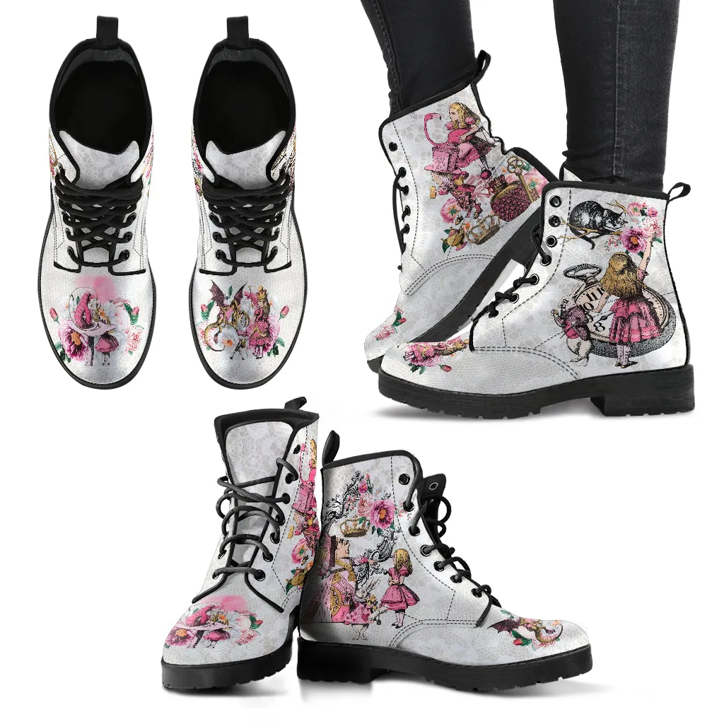 Combat Boots - Alice in Wonderland Gifts #103 Pink Series, Birthday Gifts, Gift Idea, Women's Boots, Custom Shoes, Aesthetic, Cute, Kawaii
