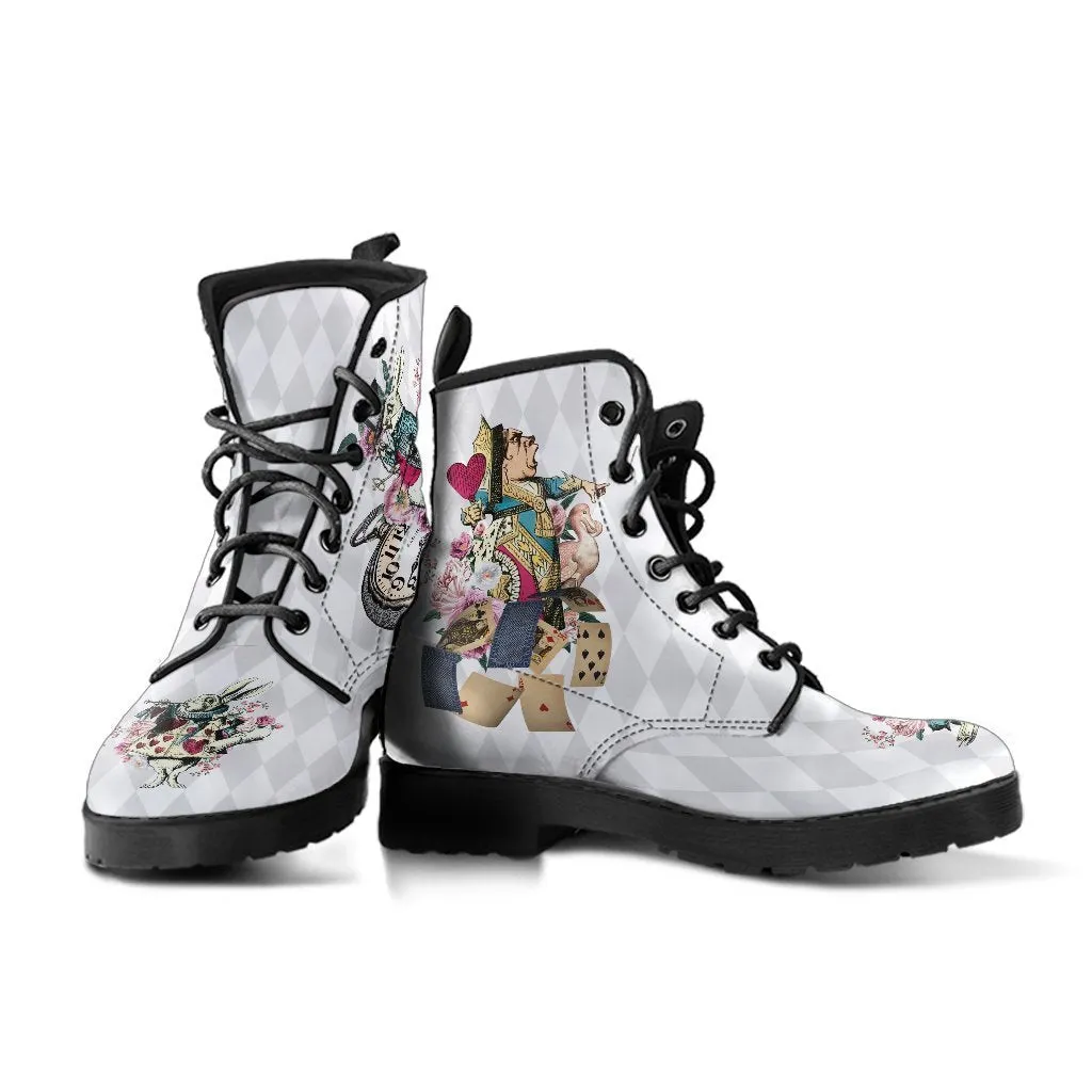 Combat Boots - Alice in Wonderland Gifts #41 Colorful Series | White Boots, Vegan Leather Custom Shoes