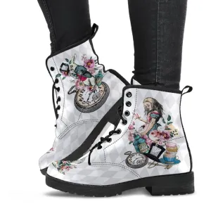 Combat Boots - Alice in Wonderland Gifts #41 Colorful Series | White Boots, Vegan Leather Custom Shoes