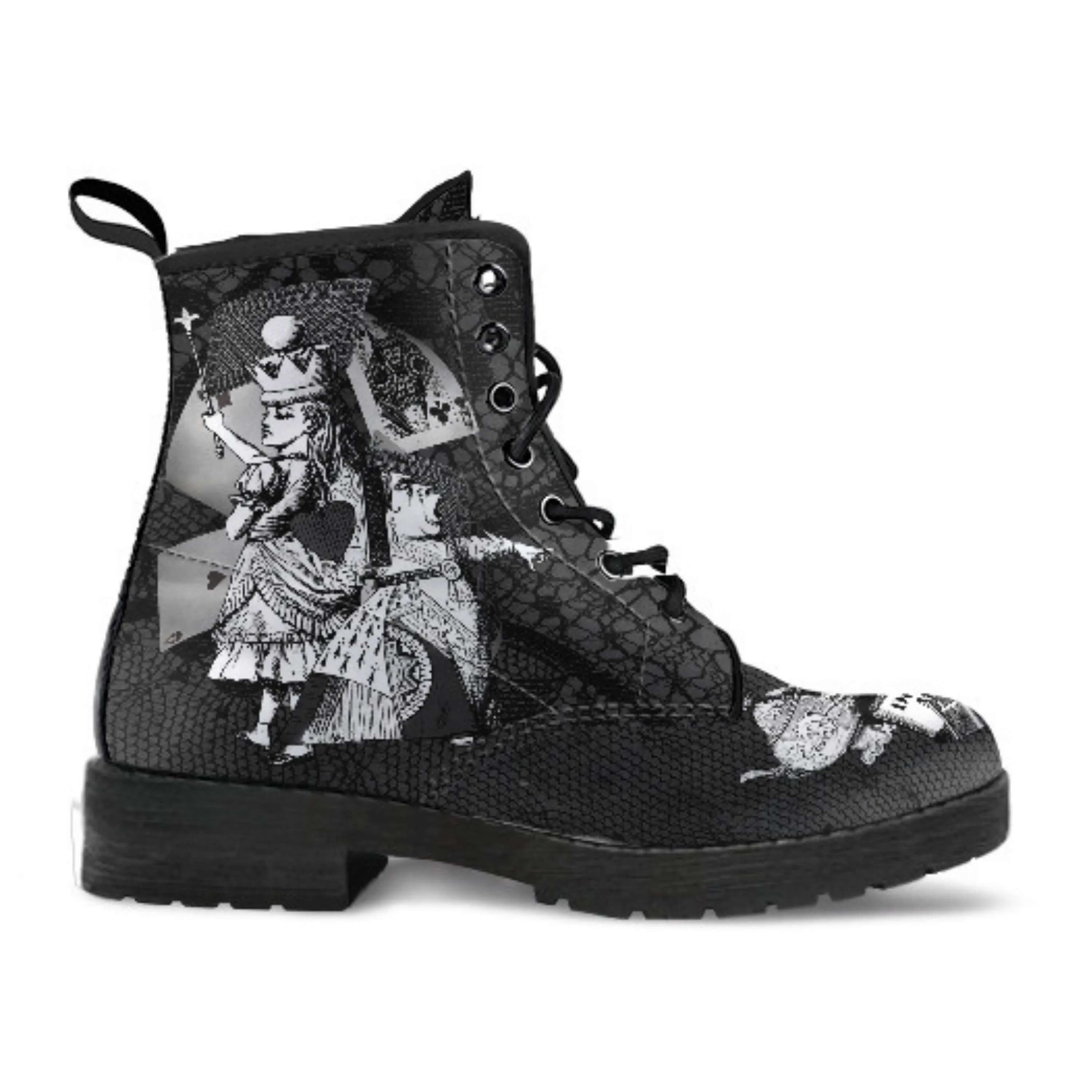 Combat Boots - Alice in Wonderland Gifts #52 Classic Series, Black Lace Print | Birthday Gifts, Gift Idea, Women's Boots, Custom Shoes