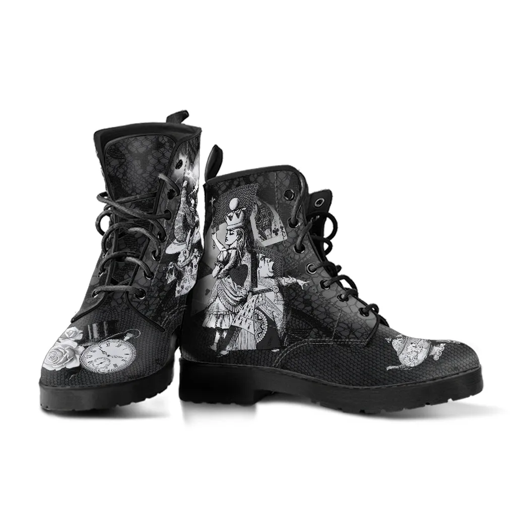 Combat Boots - Alice in Wonderland Gifts #52 Classic Series, Black Lace Print | Birthday Gifts, Gift Idea, Women's Boots, Custom Shoes
