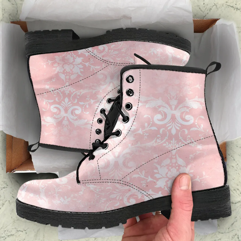 Combat Boots - Grunge Pink #102 | Unisex Adult Shoes, Vegan Leather Handmade Lace Up Boots, Custom Shoes Boho, Vintage Style, Gift Idea