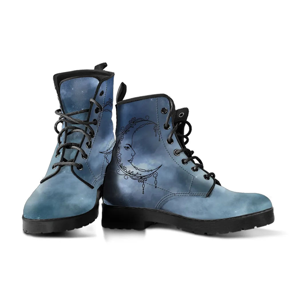 Fashion Combat Boots - Sun and Moon Boots #17 Galaxy | Custom Shoes, Vegan Leather Boots Women, Handmade Lace Up Boots, Women's Boots