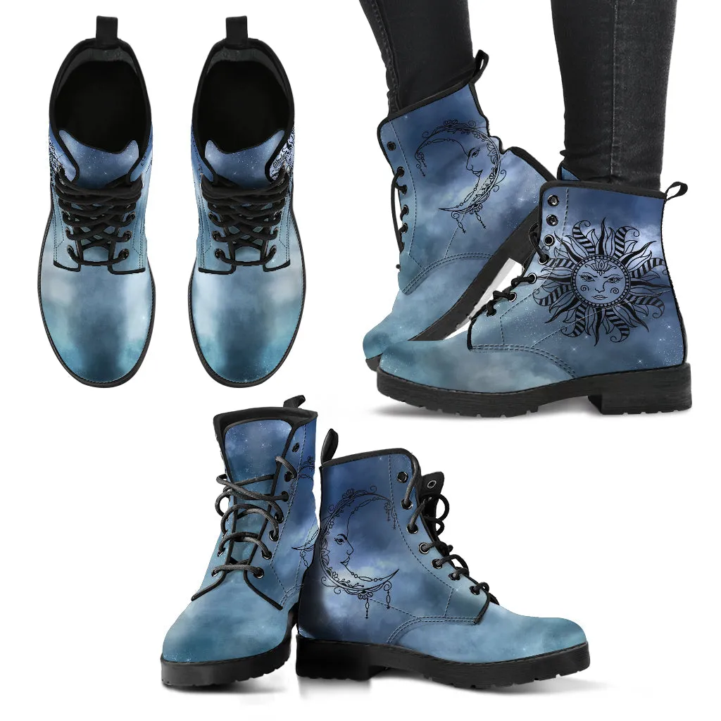 Fashion Combat Boots - Sun and Moon Boots #17 Galaxy | Custom Shoes, Vegan Leather Boots Women, Handmade Lace Up Boots, Women's Boots