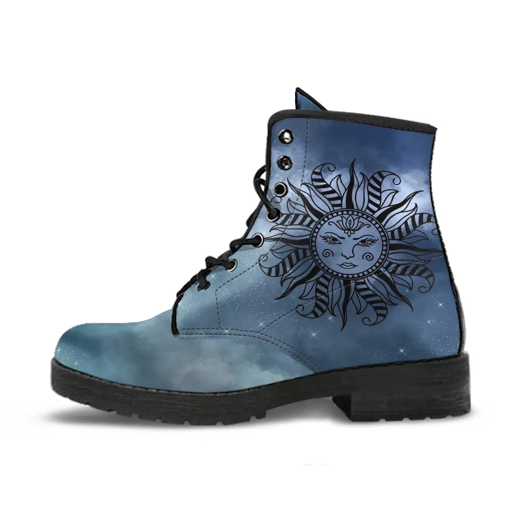 Fashion Combat Boots - Sun and Moon Boots #17 Galaxy | Custom Shoes, Vegan Leather Boots Women, Handmade Lace Up Boots, Women's Boots