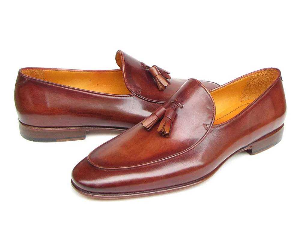 Paul Parkman Men's Tassel Loafer Brown Hand Painted Leather (Id#049)