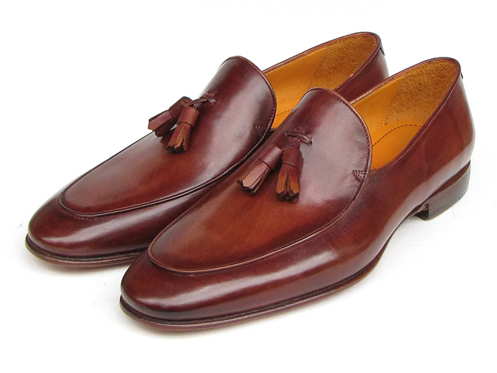Paul Parkman Men's Tassel Loafer Brown Hand Painted Leather (Id#049)