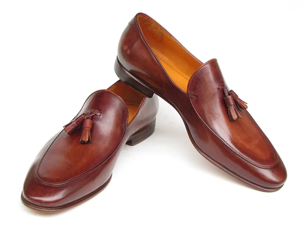 Paul Parkman Men's Tassel Loafer Brown Hand Painted Leather (Id#049)