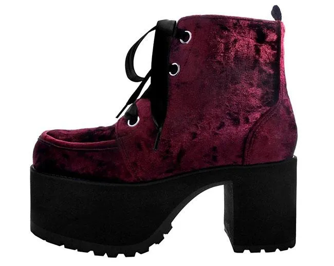 TUK-A9347L Burgundy Crushed Velvet Nosebleed Boot