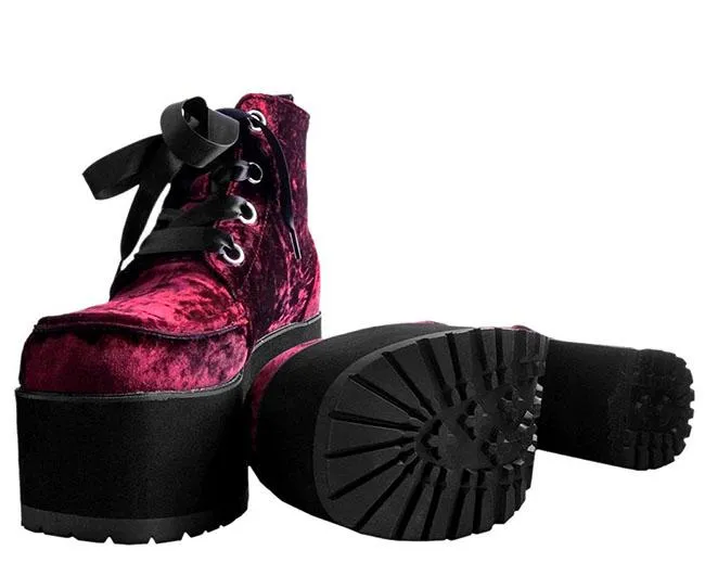 TUK-A9347L Burgundy Crushed Velvet Nosebleed Boot