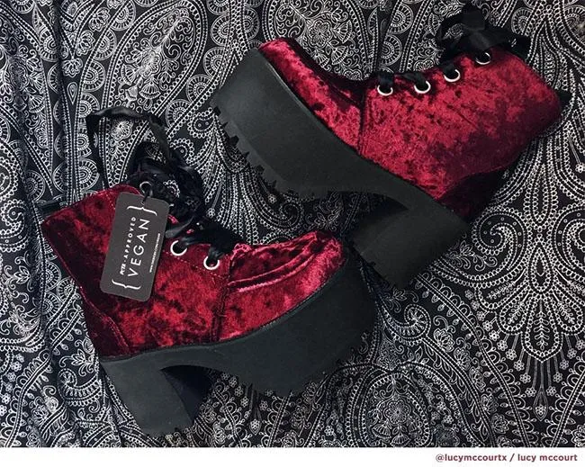 TUK-A9347L Burgundy Crushed Velvet Nosebleed Boot