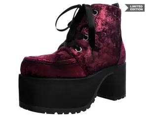 TUK-A9347L Burgundy Crushed Velvet Nosebleed Boot