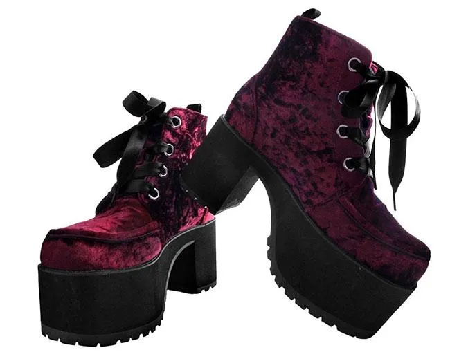 TUK-A9347L Burgundy Crushed Velvet Nosebleed Boot